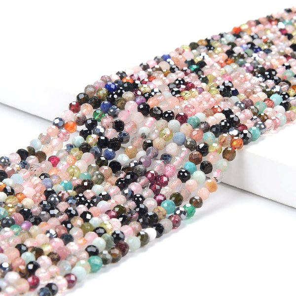 3MM Natural Multi Color Galaxy Mix Stones Gemstone Micro Faceted Round Loose Beads 15.5 inch Full Strand (80017902-P82)