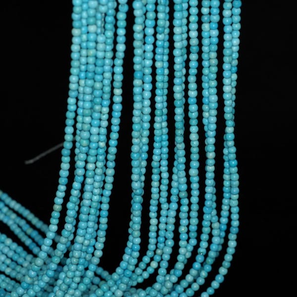 Perles rondes en vrac rondes bleu turquoise, 2 mm, brin complet, 16 pouces (90113979-107-T1)