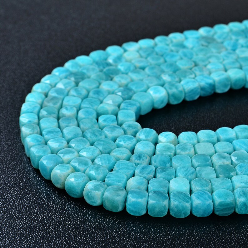 5MM Amazonite Gemstone Grade AAA Micro Faceted Square Cube Loose Beads P4