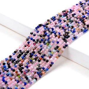 1-2MM Natural Mix Stones Gemstone Multi Color Galaxy Micro Faceted Round Beads 15 inch Full Strand (80009393-P30)