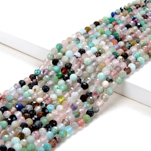 4MM Natural Mix Stones Gemstone Multi Color Galaxy Micro Faceted Round Beads 15 inch Full Strand (80009401-P30)