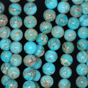 6mm Turquoise Blue Sea Sediment Imperial Jasper Gemstone Round Loose Beads 16 inch Full Strand (80002431-800)