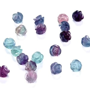 Rainbow Fluorite Gemstone Carved Rose Flower 8MM 10MM 12MM Beads BULK LOT 5,10,20,30,50 (002)