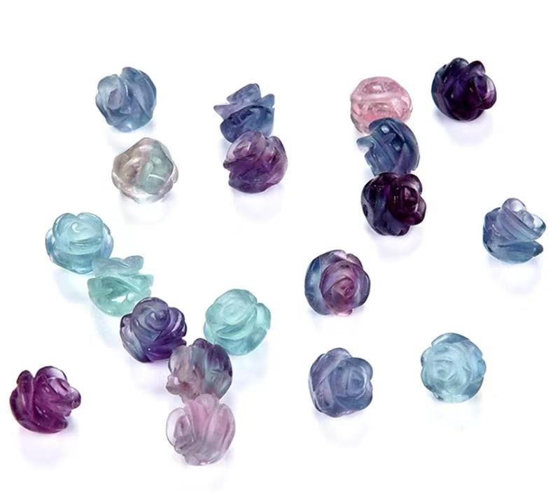 Rainbow Fluorite Gemstone Carved Rose Flower 8MM 10MM 12MM Beads BULK LOT 5,10,20,30,50 (002)