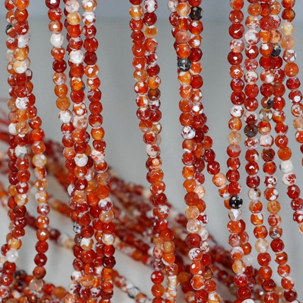 4mm Fire Agate Gemstone Ice Red Faceted Round Loose Beads 15 inch Full Strand (90183834-364)