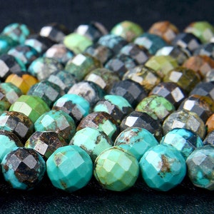 Natural Turquoise Gemstone Grade A Micro Faceted Round 4MM 5MM 6MM Loose Beads (P67)