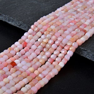 4MM Pink Opal Gemstone Grade AA Micro Faceted Square Cube Loose Beads (P3)