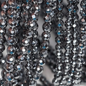 5mm Noir Black Hematite Gemstone Black Faceted Round 5mm Loose Beads 15.5 inch Full Strand (90182513-395)