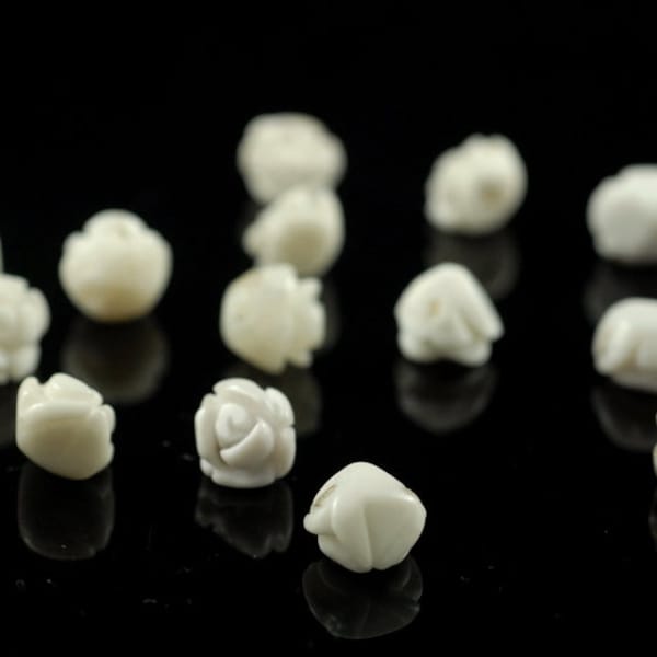 8MM Ivory Pearl Shell Gemstone Carved Rose Flower Beads BULK LOT 5,10,20,30,50 (90187235-002)