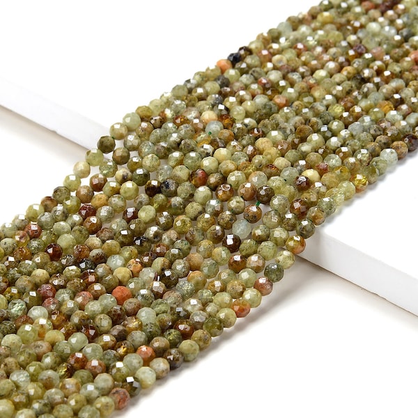 Natural Green Garnet Gemstone Grade AA Micro Faceted Round 3MM 4MM Loose Beads 15 inch Full Strand (P52)