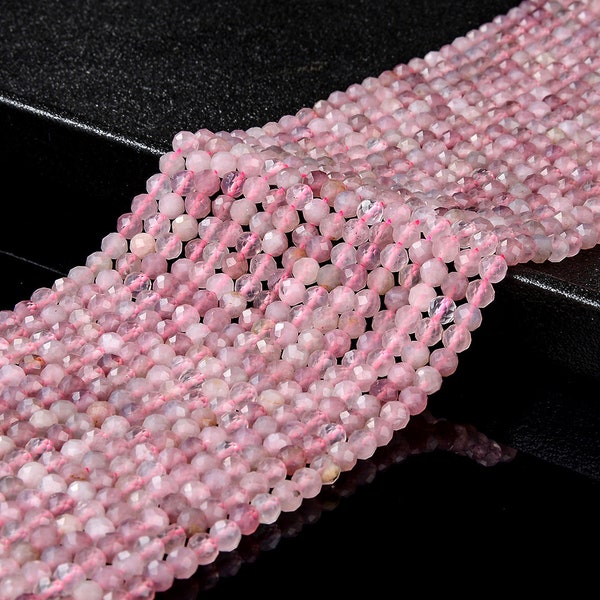 Natural Madagascar Rose Quartz Gemstone Grade AAA 4MM Micro Faceted Round Loose Beads 15 inch Full Strand (80018185-P94)