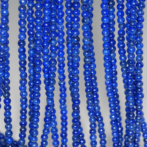 3mm Genuine Lapis Lazuli Gemstone Grade AAA Blue Round Loose Beads 15.5 inch Full Strand (90183558-107)