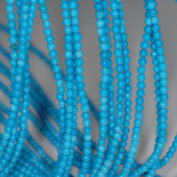 3mm Turquoise Gemstone Bleu Rond 3mm Perles lâches 15,5 pouces Full Strand (80001588-114)