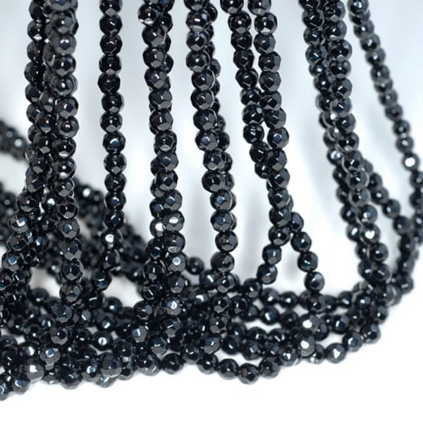 4mm Black Onyx Gemstone Black Faceted Round Loose Beads 15 inch Full Strand (90183819-364)