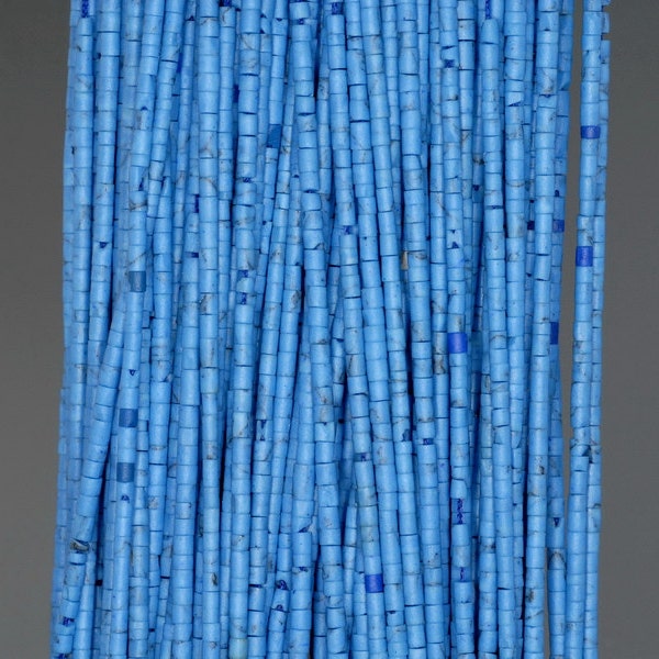 2mm Blue Turquoise Gemstone Round Tube Heishi Loose Beads 12.5 inch Full Strand (90184299-850)