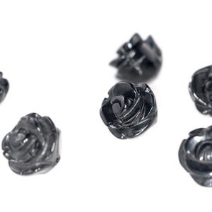 8MM Black Agate Gemstone Carved Rose Flower Beads BULK LOT 5,10,20,30,50 (90187266-002)