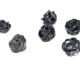 8MM Black Agate Gemstone Carved Rose Flower Beads BULK LOT 5,10,20,30,50 (90187266-002)