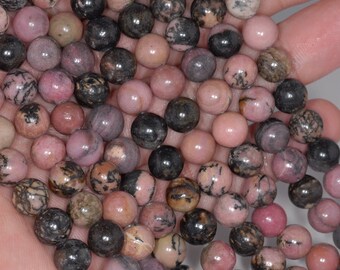 6 mm ハイチ産フラワー ロードナイト ジェムストーン ピンク ブラック