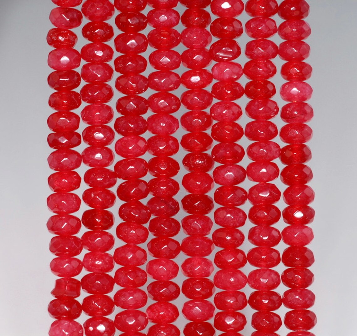 Rose Red Jade Gemstone Rondelle Beads – 2x4mm Faceted, 15" Strand, Loose For Jewelry Making