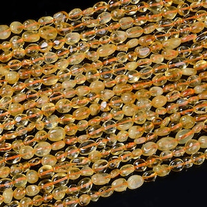 6-8MM Natural Citrine Gemstone Pebble Nugget Loose Beads (D183)