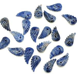 19X10MM  Sodalite Gemstone Carved Angel Wing Beads BULK LOT 2,6,12,24,48 (90187162-001)