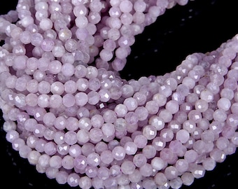 Natural Kunzite Gemstone Violet Purple Grade AA 2mm 3mm 4mm Micro Faceted Round Loose Beads 15.5 inch Full Strand
