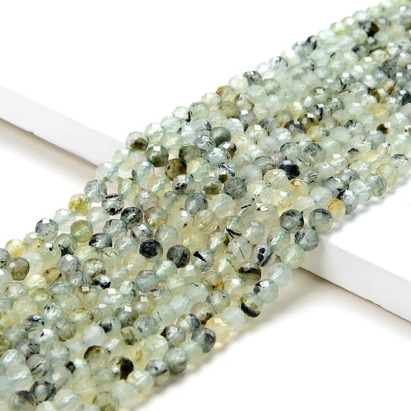 Natural Prehnite Gemstone Grade A Micro Faceted Round 2MM 4MM 5MM Loose Beads 15 inch Full Strand (P55)
