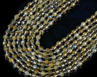 6MM Natural Yellow Labradorite Gemstone Faceted Prism Double Point Cut Loose Beads (D342)
