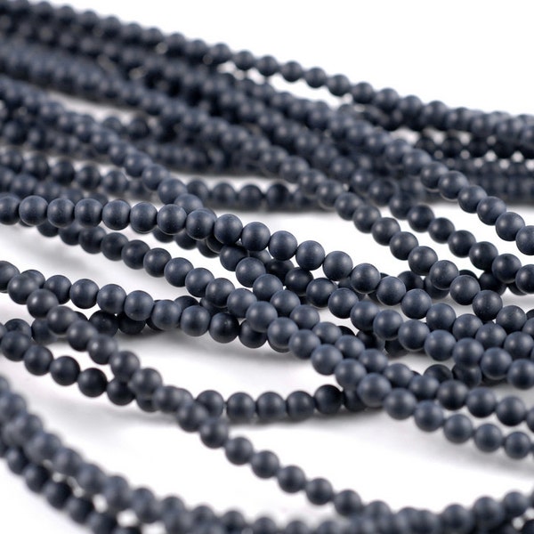 3mm Frosted Matte Noir Black Onyx Gemstone Black Round Loose Beads 15.5 inch Full Strand (90182754-115)