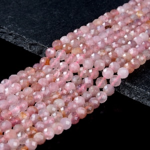 4-5MM Madagascar Rose Quartz Gemstone Natural Grade AAA Micro Faceted Round Beads 15 inch Full Strand (80016339-P58)