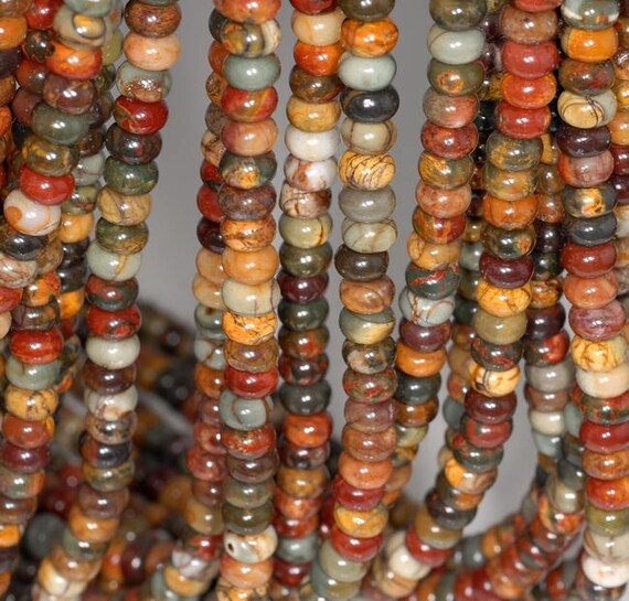 6x4mm Picasso Jasper Gemstone Grade AA Rondelle 6x4mm Loose Beads 