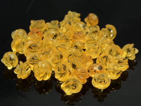 8MM Citrine Gemstone Carved Rose Flower Beads BULK LOT 5,10 - Main Image