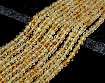 Natural Citrine Gemstone Grade AAA Micro Faceted Round 2MM 3MM Beads (P10)