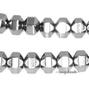 6mm Noir Black Hematite Gemstone Black Hexagon Drum 6x4mm Loose Beads 16 inch Full Strand (90147093-336)