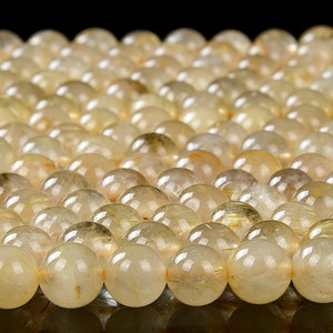 Natural Golden Rutilated Quartz Gemstone Grade A Round 5MM 6MM Loose Beads (D248)