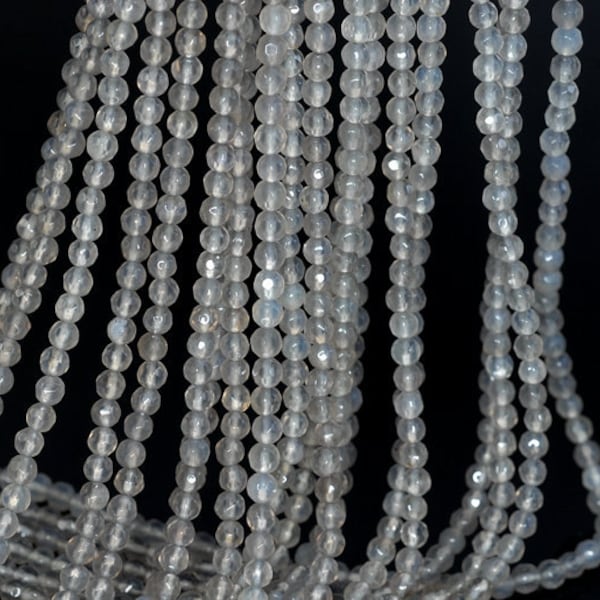 4mm Agate Gemstone Grey Faceted Round Loose Beads 15 inch Full Strand (90183821-364)