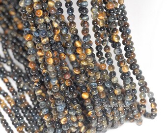 3MM Blue Tiger Eye / Hawk Eye Gemstone Round 3MM Loose Beads 16 pouces Full Strand (90113625-107 - 3mm D)