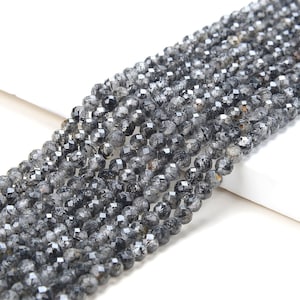 4MM Black Rutilated Quartz Gemstone Natural Grade AAA Micro Faceted Round Beads 15 inch Full Strand (80016240-P51)