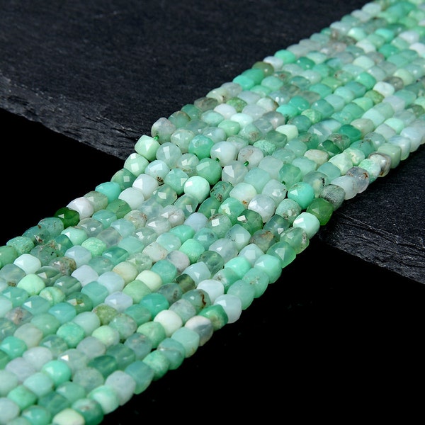 4MM Natural Chrysoprase Gemstone Grade AAA Micro Faceted Square Cube Loose Beads (P68)