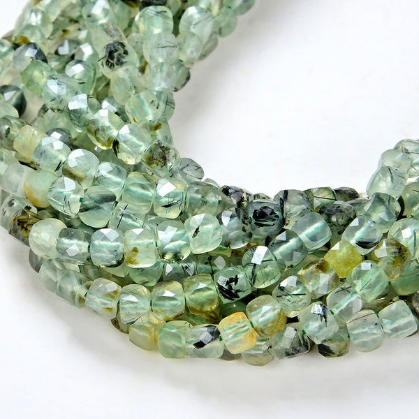 4MM Prehnite Gemstone  Grade A Micro Faceted Square Cube Beads 15 inch Full Strand (80007868-P7)