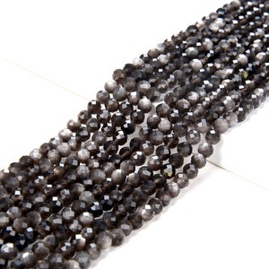 4MM Natural Silver Obsidian Gemstone Grade AAA Micro Faceted Round Beads 15.5 inch Full Strand (80009434-P47)
