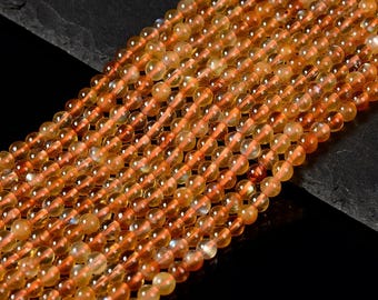 天然アンデシンオレンジラブラドライト宝石ラウンドブレスレット 4 MM