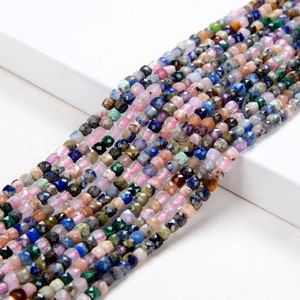 2MM Natural Galaxy Mix Stones Gemstone Micro Faceted Diamond Cut Cube Loose Beads (P42)