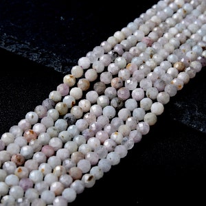 4-5MM Natural Kunzite Gemstone Light Pink Micro Faceted Round Beads 15 inch Full Strand (80009440-P33)