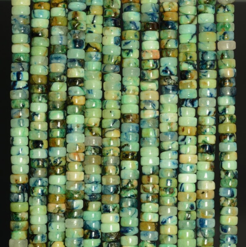 80007394-A260 4x2mm Genuine Chrysocolla Azurite Gemstone Rondelle Heshi Slice Beads 16 inch Full Strand