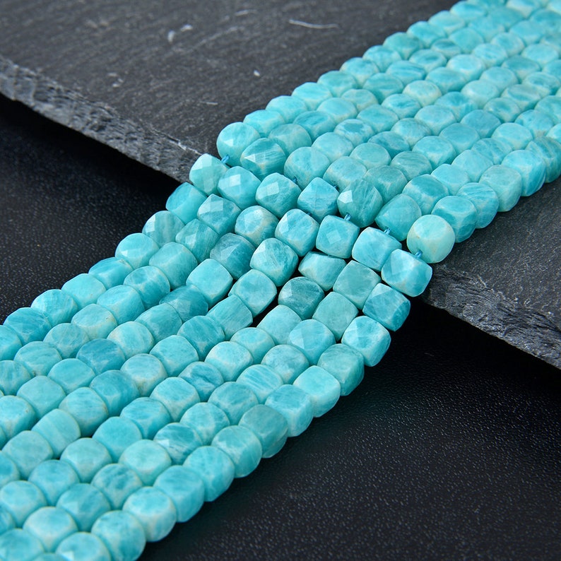 5MM Amazonite Gemstone Grade AAA Micro Faceted Square Cube Loose Beads P4