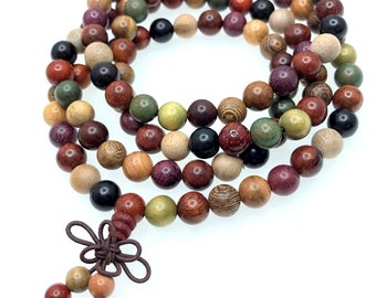 108 peças 6mm jacarandá misto natural, phoebe, sândalo, agathis alba, contas de meditação mala de buda de oração de madeira redondas soltas em massa (90182704-398)