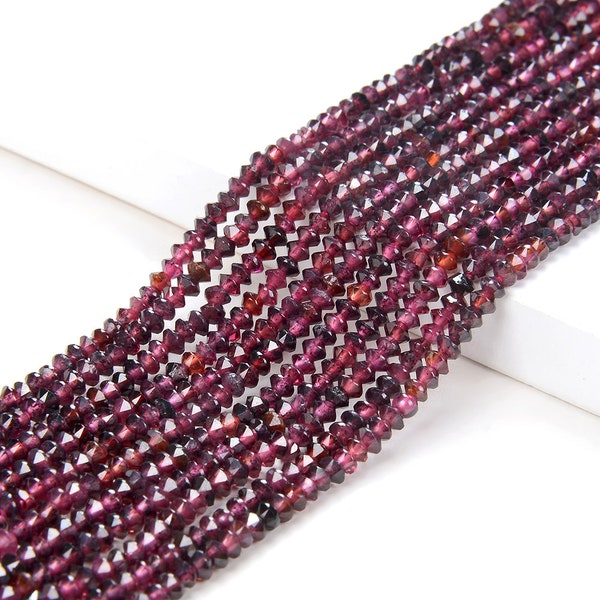 3X2MM Natural Garnet Gemstone Red Grade AAA Bicone Faceted Rondelle Saucer Beads 15.5 inch Full Strand (80009474-P34)