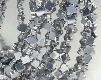 6x6mm Hematite Gemstone Grade AA Silver Leaf Clover Loose Beads 16 inch Full Strand (90185979-890)