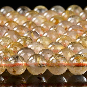 Natural Golden Rutilated Quartz Gemstone Grade AAA Round 5MM 6MM Loose Beads (D249)